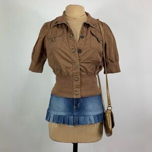 Y2K Brown Utility Button-Up Jacket